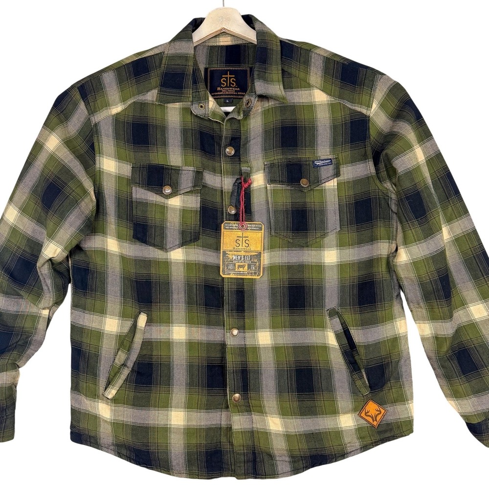 STS Ranchwear Jacket Mens Large Green Plaid The Trapper Quilted Western Flannel